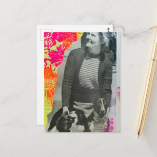 Carte Postale Collage de Dame avec Deux Chiens