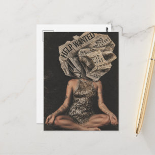 Carte Postale Collage de femme à tête de fleur de journal rétro
