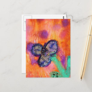 Carte Postale Collage de fleurs en techniques mixtes mignon