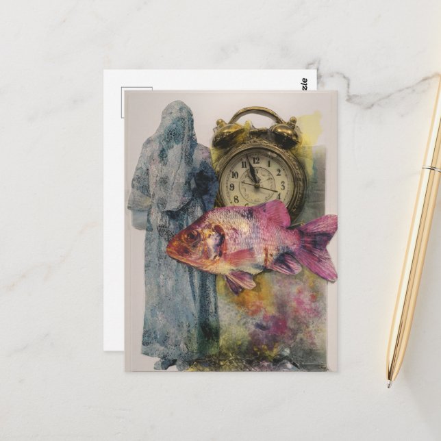 Carte Postale Collage de la personne de l'horloge de poisson (Devant/Arrière en situation)