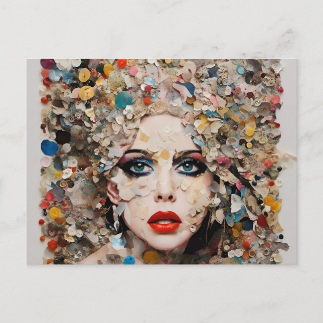 Carte Postale Collage de médias mixtes couleur dame (Devant)