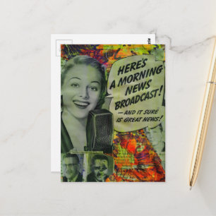 Carte Postale Collage de médias mixtes de nouvelles du matin rét