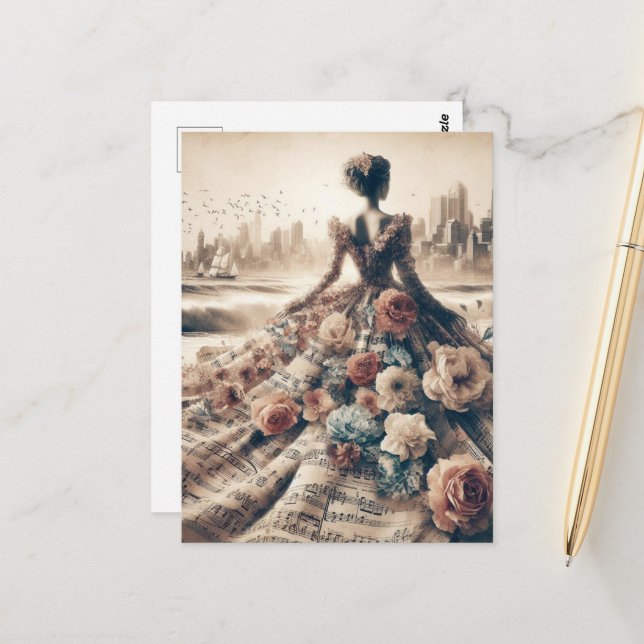 Carte Postale Collage de musique Dance Woman (Devant/Arrière en situation)