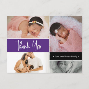 Carte Postale Collage de photos de bébé fille violet Remerciemen