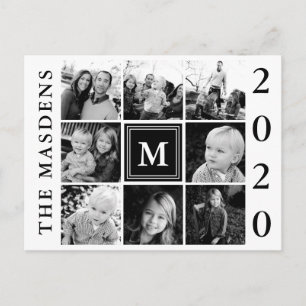 Carte Postale Collage de photos de famille au monogramme noir