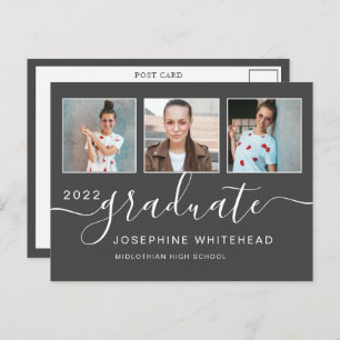 Carte Postale Collage de photos Graduation minimum gris foncé