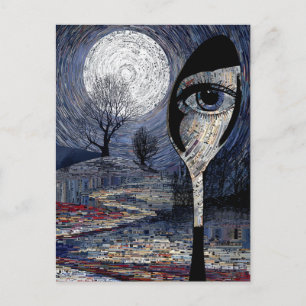 Carte Postale Collage de pleine lune et de cuillère surréaliste