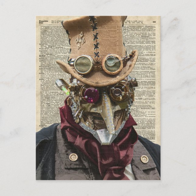 Carte Postale Collage de robots Steampunk sur la vieille page de (Devant)