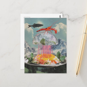 Carte Postale Collage de salade de méduses surréaliste
