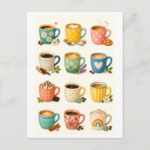 Carte Postale Collage de Tasses à Café