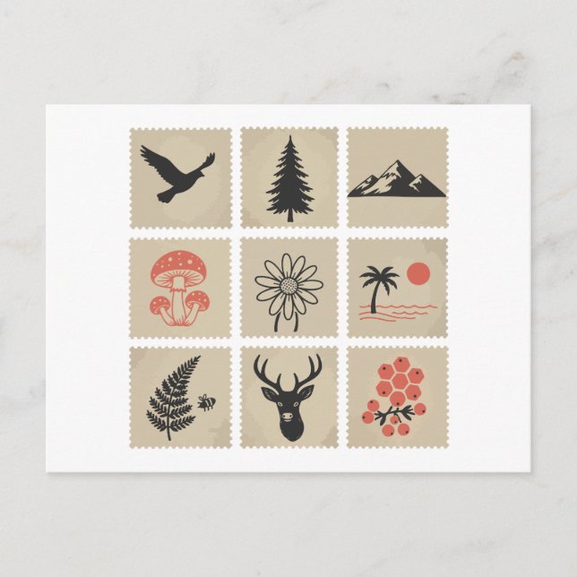 Carte Postale Collage des timbres de nature (Devant)