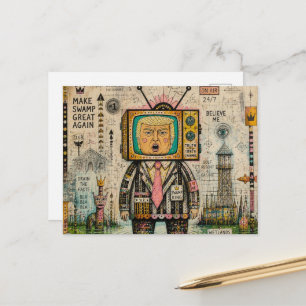 Carte Postale Collage drôle d'algues de marais Antitrump en tech