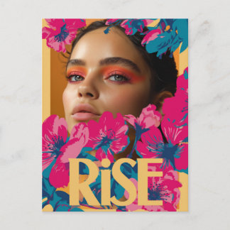 Carte Postale Collage d'une femme avec des fleurs vibrantes