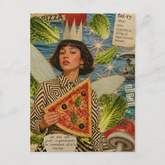 Carte Postale Collage en techniques mixtes de fée de pizza