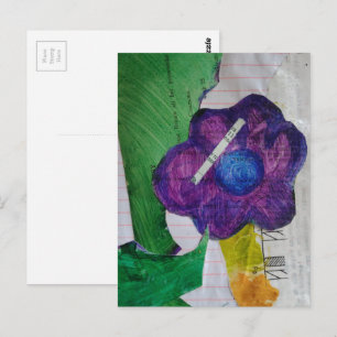 Carte Postale Collage en techniques mixtes de fleurs violettes