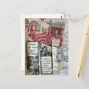 Carte Postale Collage en techniques mixtes de toilettes vintage 