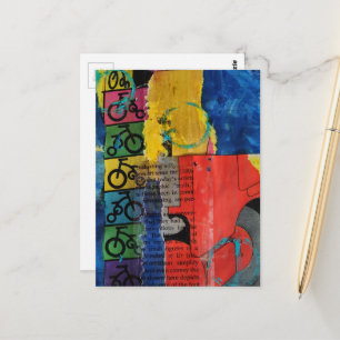 Carte Postale Collage en techniques mixtes de vélos et de camion
