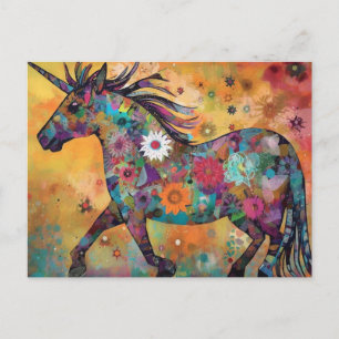 Carte Postale Collage floral Unicorne