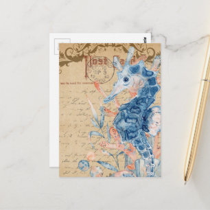 Carte Postale Collage hippocampe vintage
