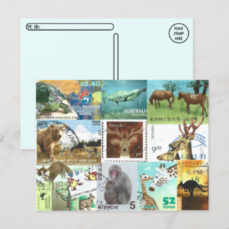 Carte Postale Collage international du timbre de poste animal