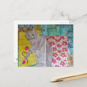 Carte Postale Collage mixte de chaton gris mignon