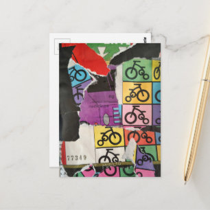 Carte Postale Collage mixte de vélos colorés