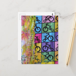 Carte Postale Collage mixte de vélos colorés