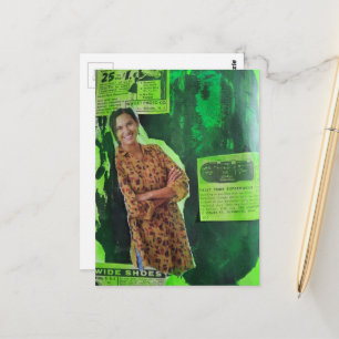 Carte Postale Collage mixte d'une dame heureuse publicités rétro