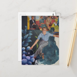 Carte Postale Collage mixte homme de quille vintage