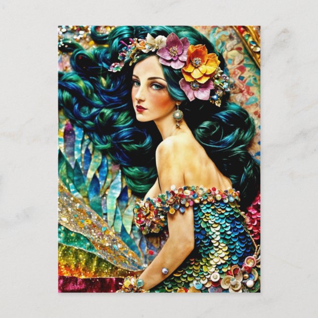 Carte Postale Collage mixte Sirène (Devant)