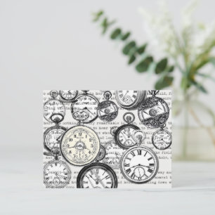Carte Postale Collage Montre de Poche Victorienne Alice au Pays 