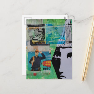 Carte Postale Collage multimédia aléatoire d'hommes au travail e