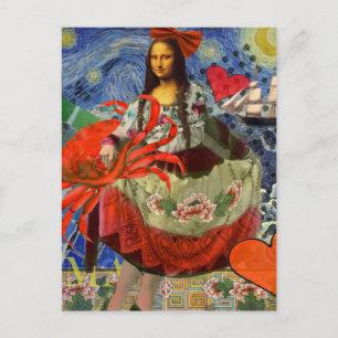 Carte Postale Collage Nuit Étoilée de Mona Lisa : Surréalisme Fa