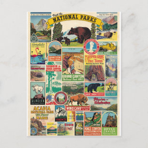 Carte Postale Collage parcs nationaux américains vintage