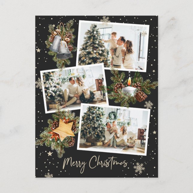 Carte Postale Collage photo Black 3 Personnalisé Joyeux Noël (Devant)