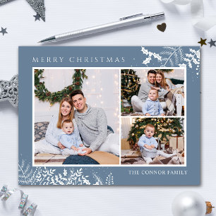 Carte Postale Collage photo bleu Dusty moderne Joyeux Noël