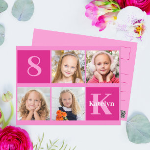 Carte Postale Collage photo chic fille d'anniversaire rose chaud