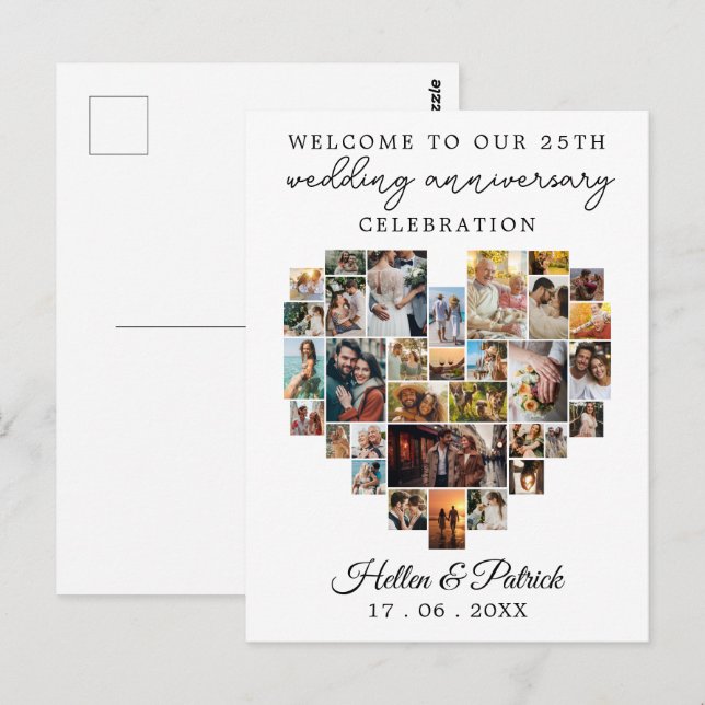Carte Postale Collage photo cœur Anniversaire de mariage Moderne (Devant / Derrière)