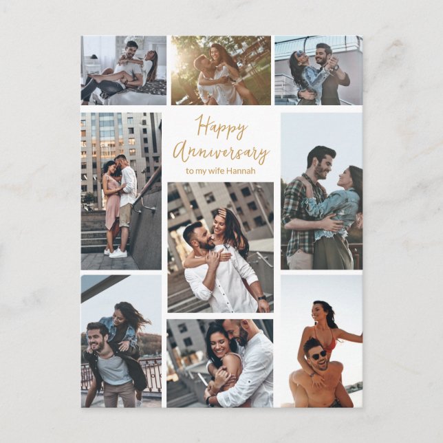 Carte Postale Collage photo d'anniversaire de coutume romantique (Devant)
