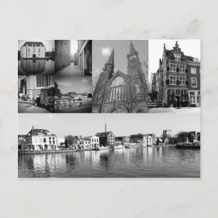 Carte Postale Collage photo Delft 4 en noir et blanc