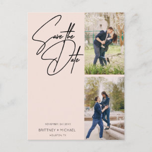 Carte Postale Collage photo manuscrit minimal rose pâle