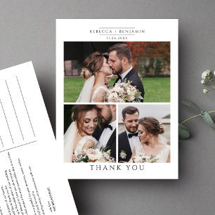Carte Postale Collage photo mariage Merci minimaliste