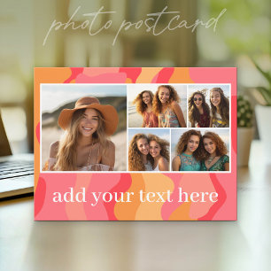 Carte Postale Collage photo Monogram Mod Courbes organiques Roug