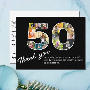 Carte Postale Collage photo noir de remerciement pour 50e annive
