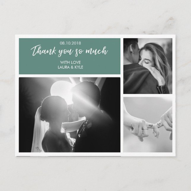 Carte Postale Collage photo personnalisé 3 Mariage Emerald Merci (Devant)