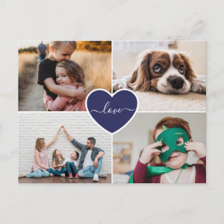Carte Postale Collage photo personnalisé Cœur bleu amour famille
