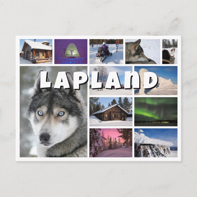 Carte Postale Collage photo souvenir de Laponie (Devant)