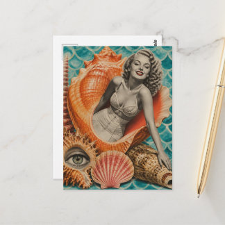 Carte Postale Collage Rétro Elle Vend les Coquillages