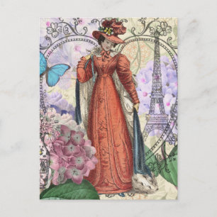 Carte Postale Collage romantique de la Tour Eiffel de Paris vint