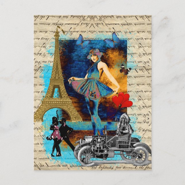 Carte Postale Collage romantique vintage Paris (Devant)